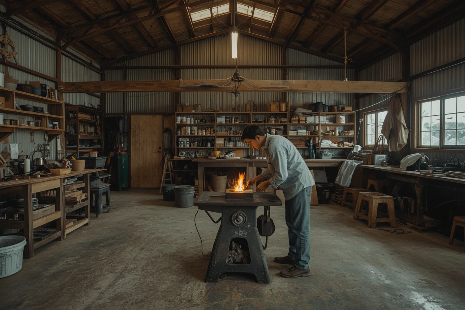Galpão industrial com estrutura metálica aparente